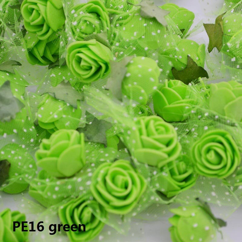 50 st 2cm mini pe skum rosor konstgjorda siden blomhuvuden handgjorda diy krans bröllop födelsedag hem inredning box tillbehör: Pe16 gröna