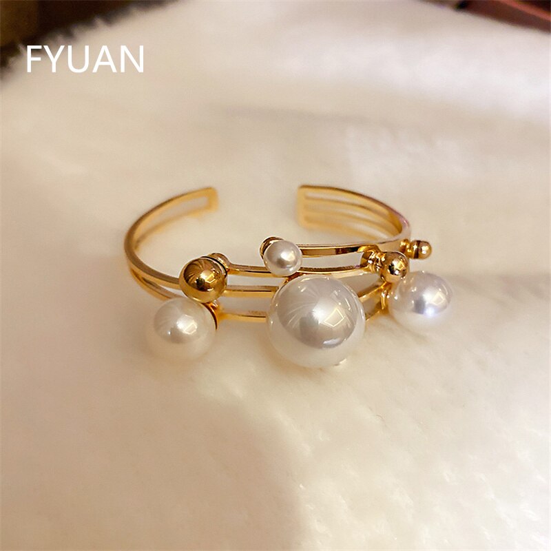 Fyuan Grote Parel Manchet Armband Voor Vrouwen Geometrische Gouden Bal Armbanden &amp; Bangles Bruiloften Party Sieraden