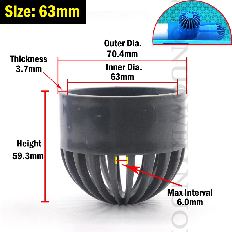 2pcs PVC Air Duct Vent Cover PVC Vent Cap Breathable Cap Aquarium Fish Tank Seafood pool Overflow Pipe Fitting Tube Pervious Cap: I.D 63mm