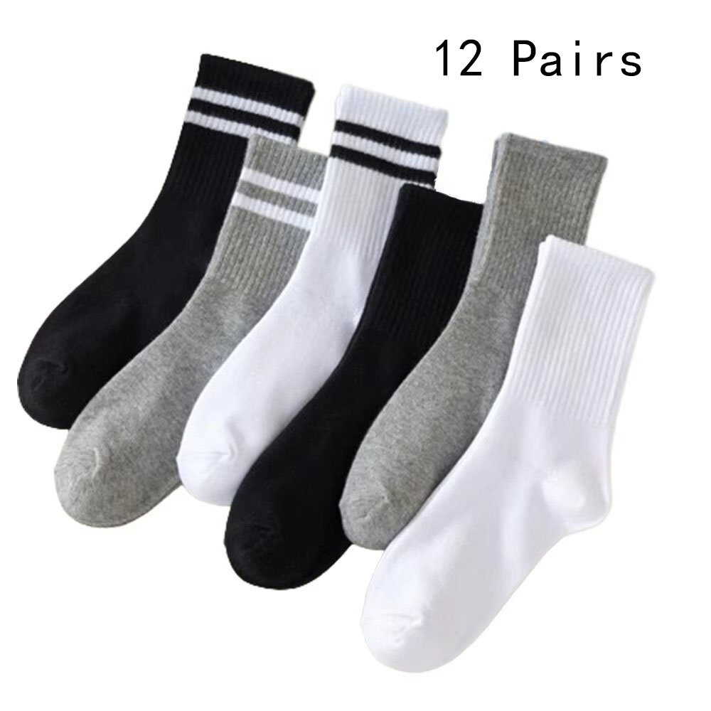 6/12 pares de calcetines medios para mujer Color sólido transpirable cómodo en otoño invierno absorbente de sudor calcetines casuales de deportes: Caqui