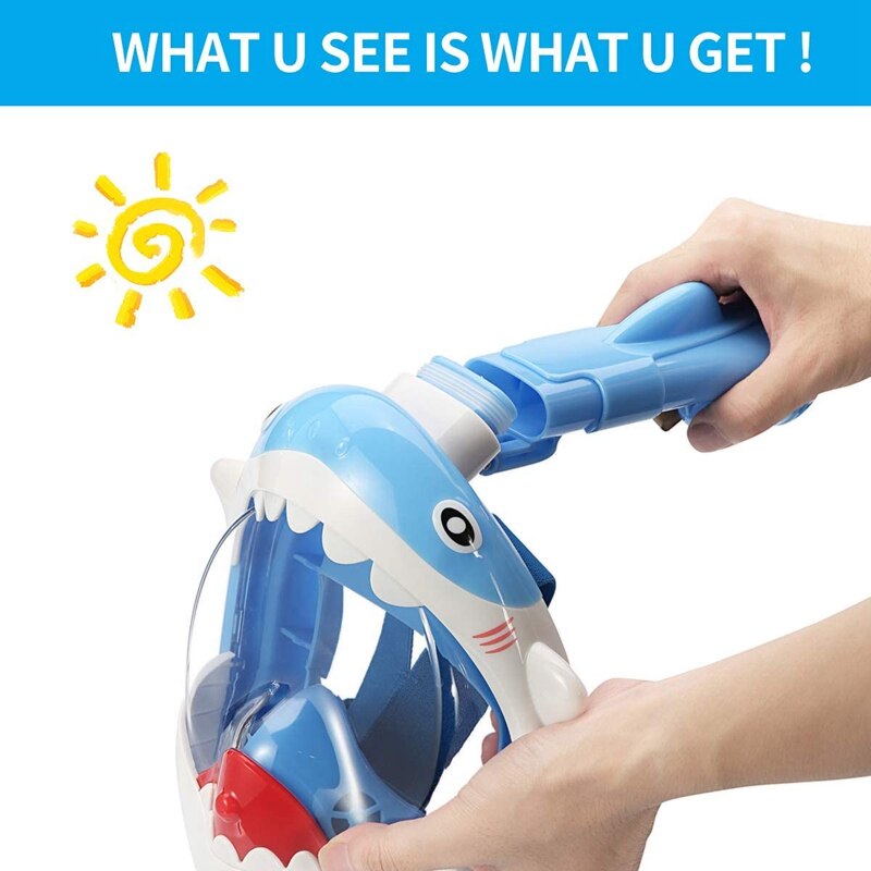 Barn snorkelmask full ansikte vikbar 180 graders panoramautsikt snorkling mask anti dimma anti läckage snorkel för barn