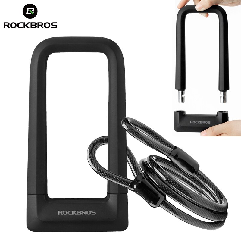 ROCKBROS Anti-theft Bicycle U Lock Set Anti-12 Tons Hydraulic Shear Safety Cable Padlock Motorcycle Scooter Bike MTB Accessories