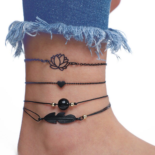 LODAY mujer pulsera de hoja de loto de amor brazalete con forma de corazón preparación múltiples pulseras