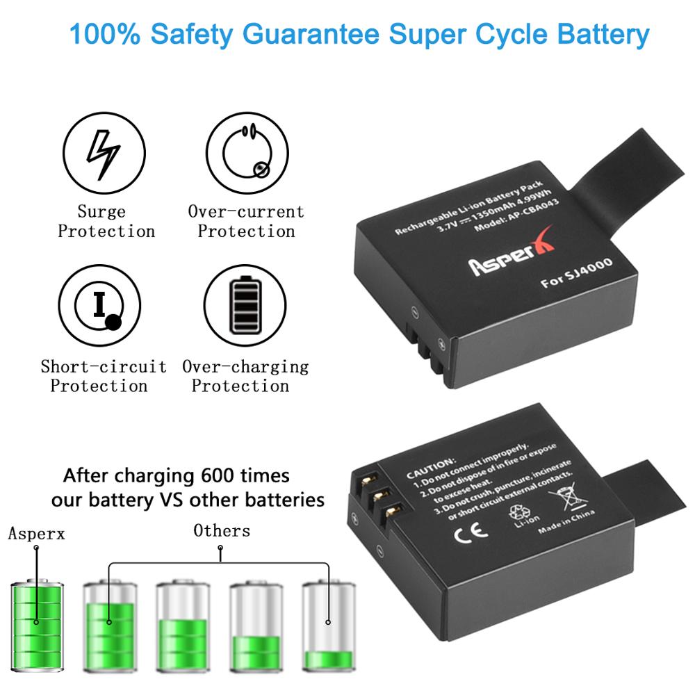 Batería SJ4000 de 1350mAh para cámara de acción deportiva SJCAM SJ5000 SJ6000 Sj7000 SJ8000 SJ9000 M10 EKEN H8 H8R H9