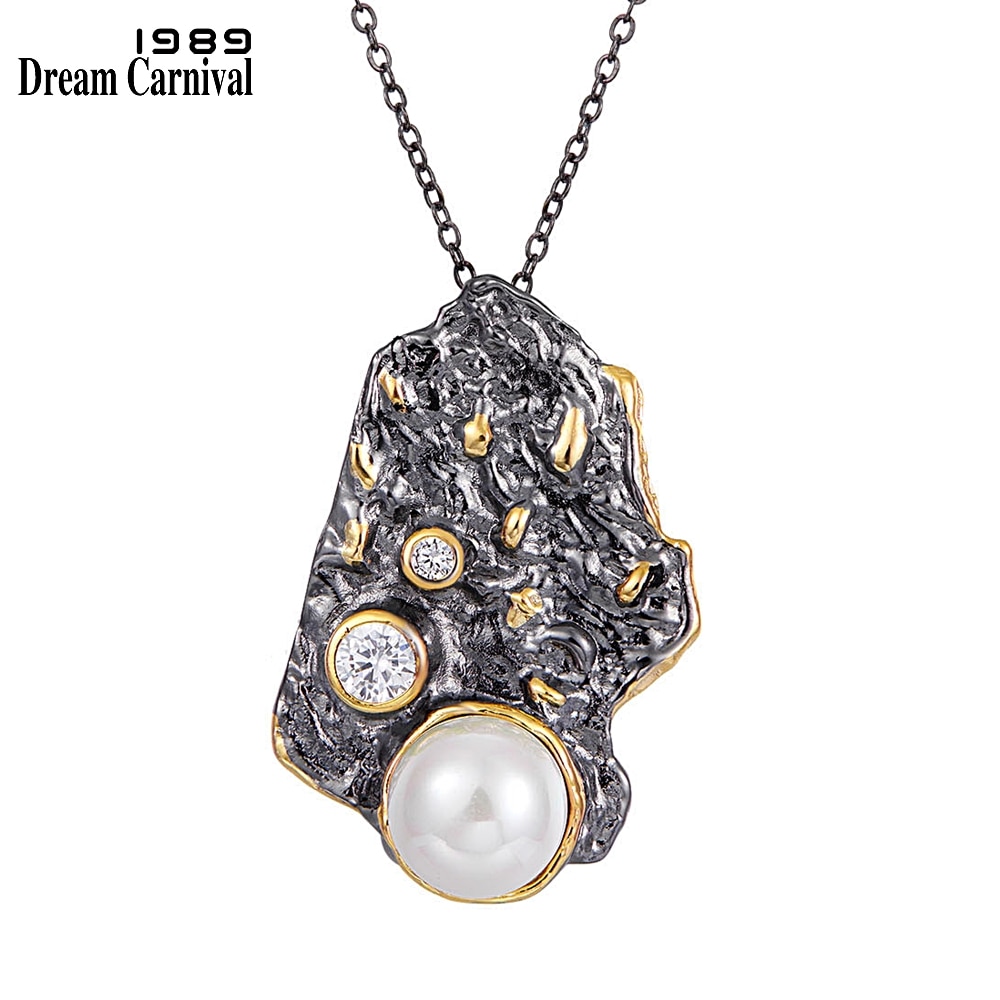 DreamCarnival1989 Vintage femmes zircone pendentif collier brute datant bijoux caractère Unique couleur or noir WP6674