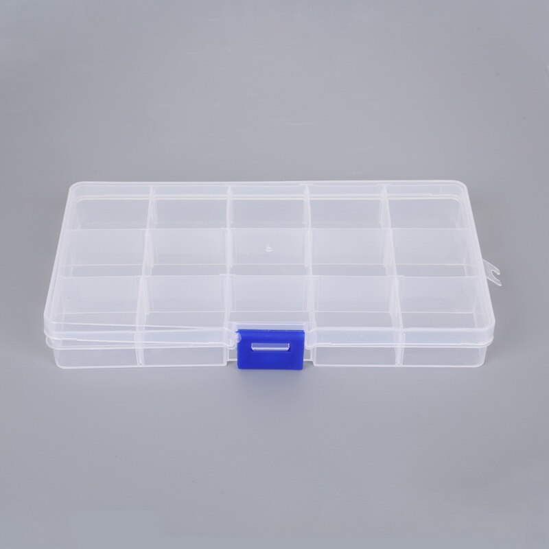10/15/24 Slots Adjustable Plastic Storage Box Transparent Rectangle Case Organizer Boxes For Small Handmade Packing Jewelry: blue buckle 15 slots