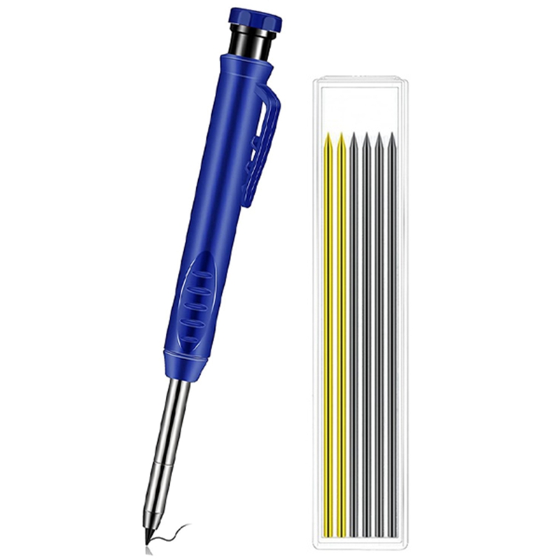 Solid Carpenter Pencil Set Leads Built-in Sharpener Deep Hole Mechanical Marker Marking Pen Tool: Gray