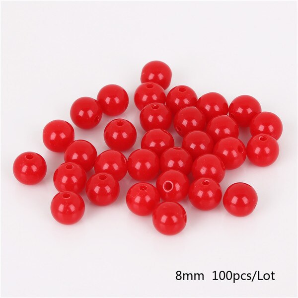 Dia . 8 mm hul ca. 1.8mm 100 stk diy perler skinnende plastik akryl løs afstandsstykke til gør det selv armbånd halskæde 20 farver: Rød