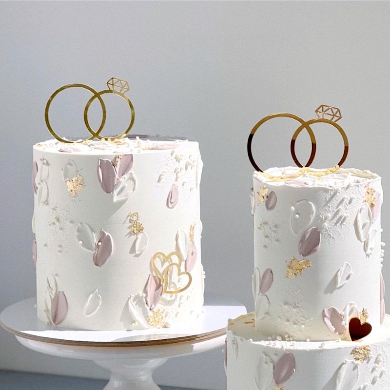 Anillo acrílico dorado Ins para tarta de boda, propuesta de novia y novio, adorno para tarta de boda para , de compromiso, decoración de postre