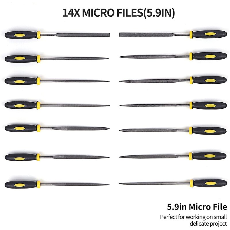 19Pcs File Set, 4 Flat/Half-Round/Round Files Tool, 14 Files Set with 1 Brush for Woodwork Metal Applications