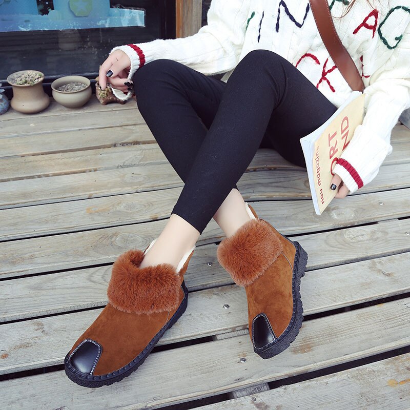 femmes bottes d'hiver fourrure de renard naturel bottes de neige femme de en cuir de vache véritable cheville noir marron botte: Marron / 35