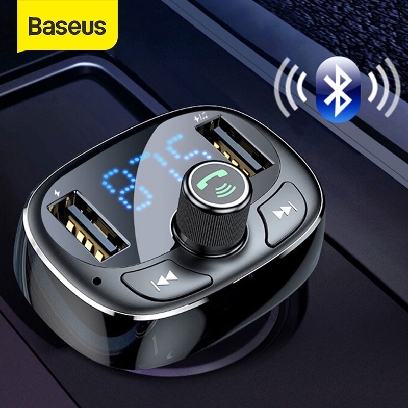 Baseus LCD Display FM Transmitter Car Charger Dual USB Phone Charger Handsfree Bluetooth MP3 Player,born to listen music in car