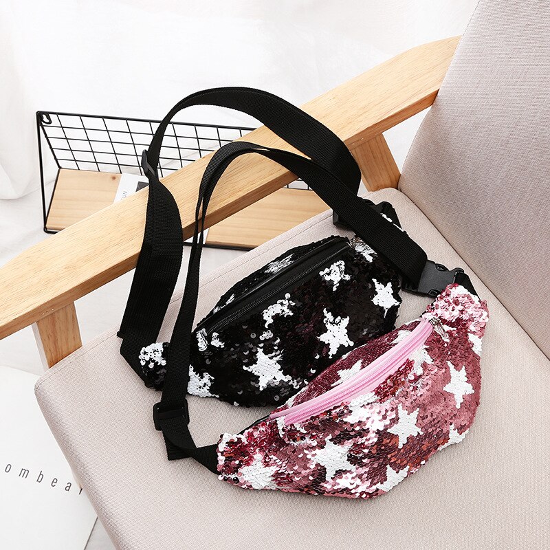 Riñonera de piel sintética con lentejuelas brillantes para mujer, bolso de pecho resistente al agua, Unisex