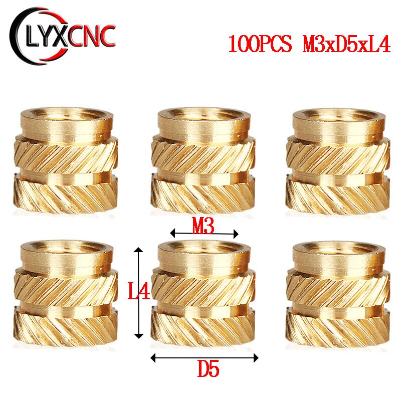 100pc M3 Threaded Insert M3xD5xL4 Copper Nut Knurled Nut Copper -Pressed Nut Voron 2.4 Trident Switchwire For 3D Printed Part