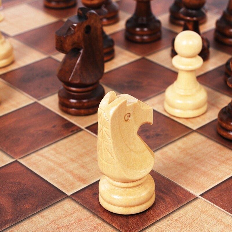 Wooden Chess Set Folding Large Board With Chess Pieces Interior for storage Port Q84C