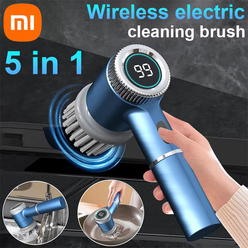 Xiaomi Wireless Electric 5 in 1 Cleaning Brush Portable Powerful Kitchen Toilet Bathroom 5 Brush Heads LED Display Waterproof