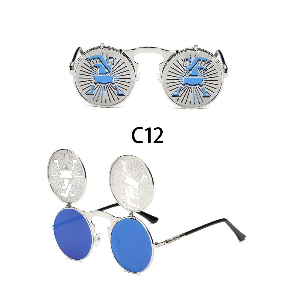 Steampunk Round Flip Up Sunglasses Unisex Retro 90s Rave Party Selfie Accessory 226-238: C12