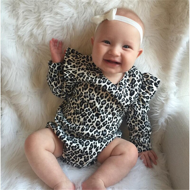 Leopardo impressão infantil roupas recém-nascidas do bebê menina bodysuit algodão macacão de manga longa macacão do bebê menino bodysuits