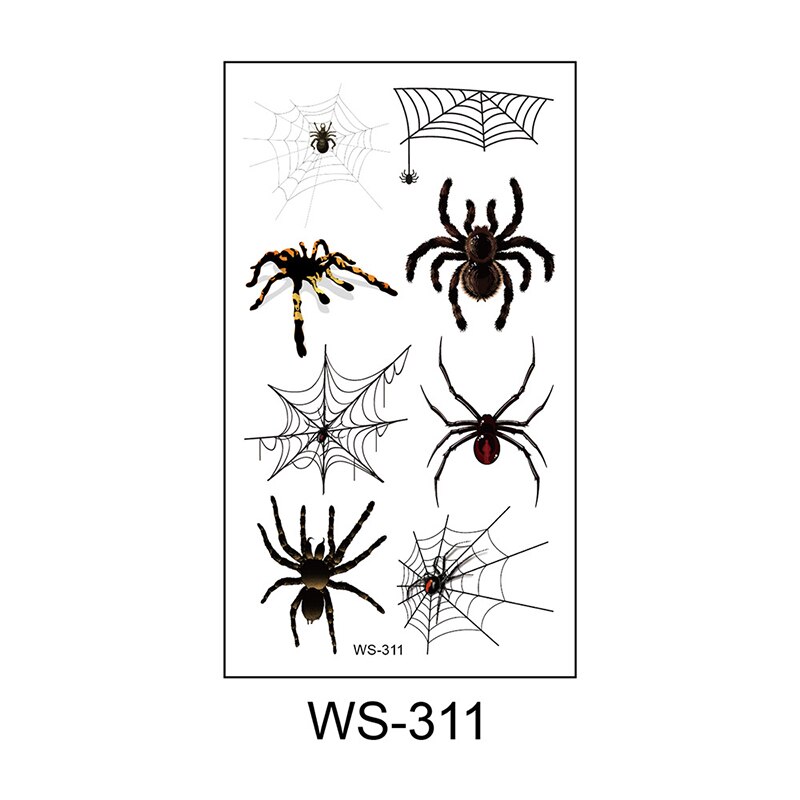 3D araignées autocollants de tatouage imperméables Halloween horreur toile d'araignée faux tatouage transfert d'eau tatouages temporaires bras outil d'art corporel: WS-311