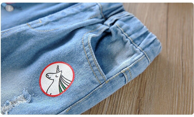 Children's jeans spring autumn baby girls jeans children Bunny cartoon pattern pants Hole jeans kid casual pants retail 3-8T