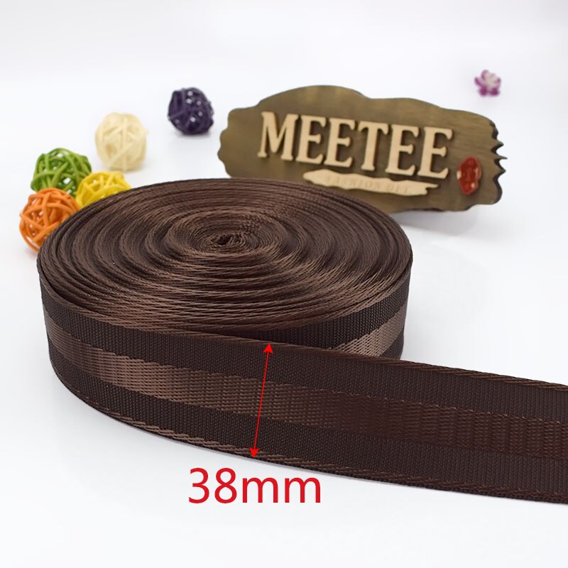 Meetee 5 meter 20-50mm polyester nylon webbing tape sikkerhedssæde bånd rygsæk kæledyr rem bælte omsnøring blonder bias bindende tape: Kaffe -38mm