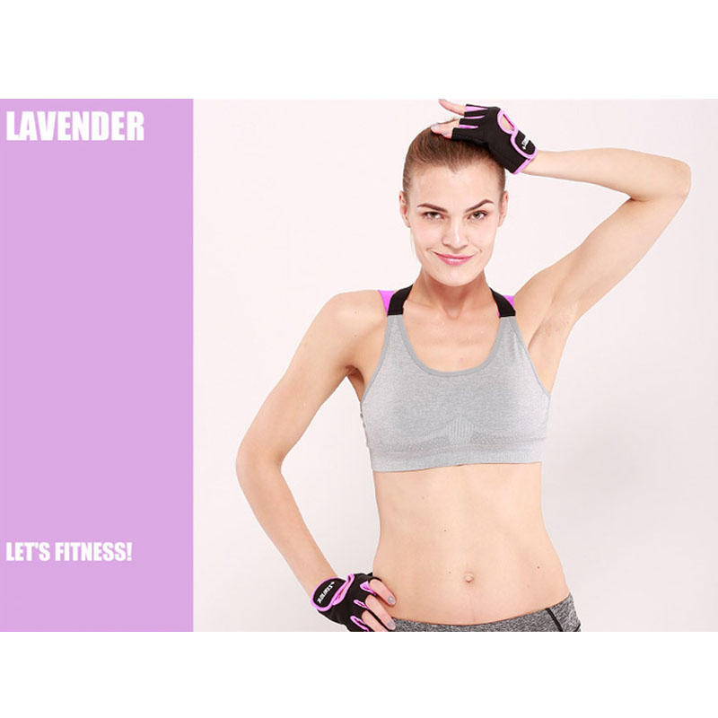 1 par mærke fitness sport handsker anti udskridning åndbar halv finger vægtløftning træningshandsker beskytter mænd kvinder: Lilla / L