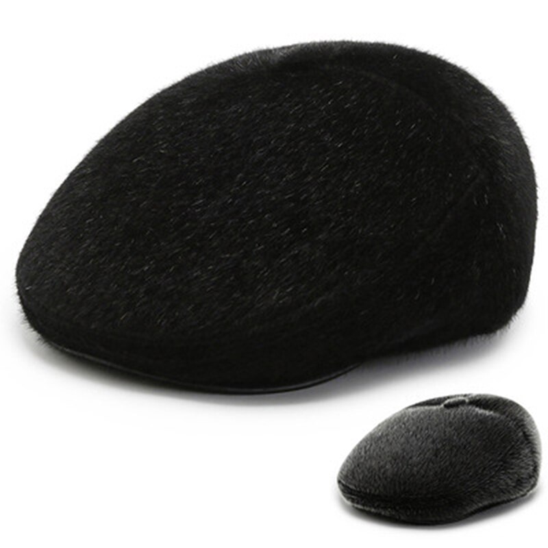 Winter Faux Fur Newsboy Hat With Earflaps Beret Dad Hat For The Elderly Peaked Cap Winter Warm Hats For Old Men Flat Cap