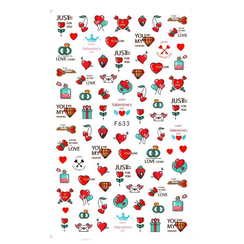 10 Stuks Vlinder Nail Sticker Valentijnsdag Nail Decal Rose Bloem Perzik Hart Vlinder: F633