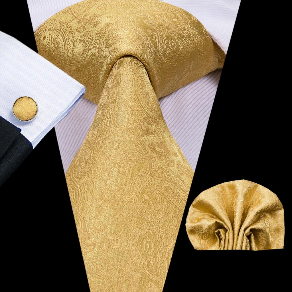 Corbata de seda de Cachemira para hombres, corbata de boda de oro amarillo, mancuerna a mano, para hombres, de , de negocios, , Hi-Tie