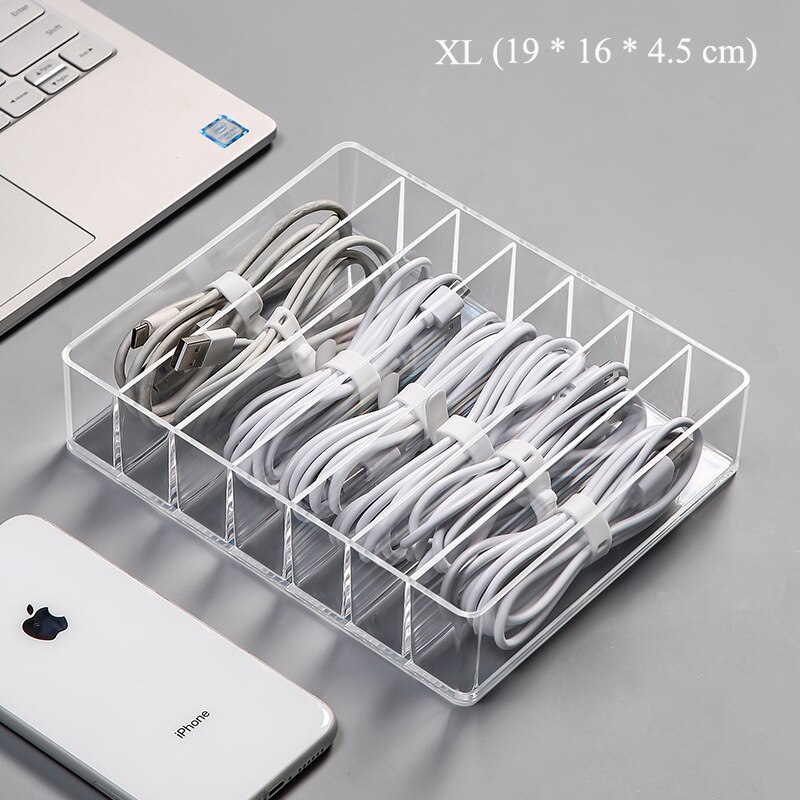 Ins Desktop Wire Cable Organizer Box USB Data Line Cable Storage Holder Case Jewelry Makeup Tank Bin Home Accessories Organizer: 7Grids