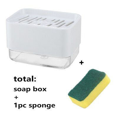 Multiful Seife Pumpe Spender Kasten Küche Gericht Flüssigkeit Seife Presse Kasten mit Schwamm Halfter Hause Reiniger Behälter 330ML: Weiß