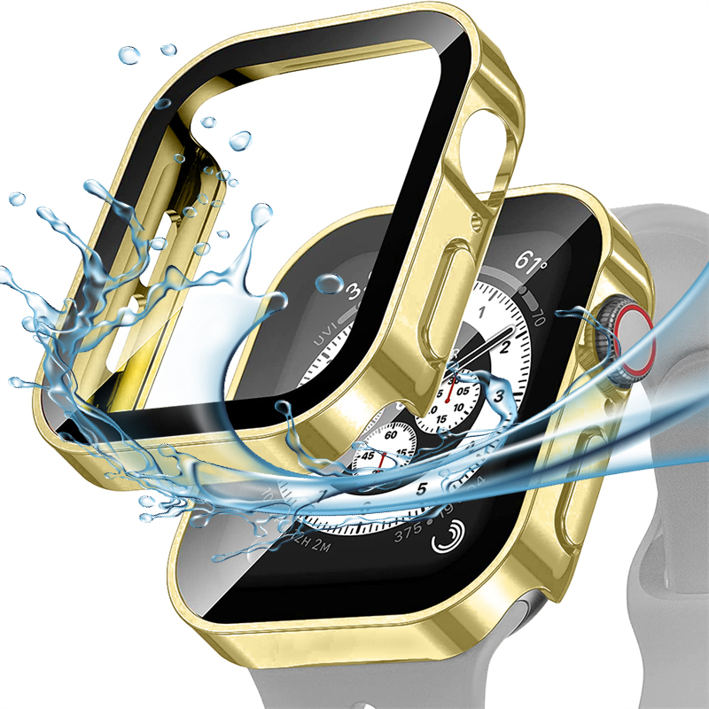 Gehard glazen behuizing voor Apple Watch 45 mm 41 mm 44 mm 40 mm Screenprotector Cover Waterdichte harde bumper iWatch-serie 4 5 SE 6 7 8