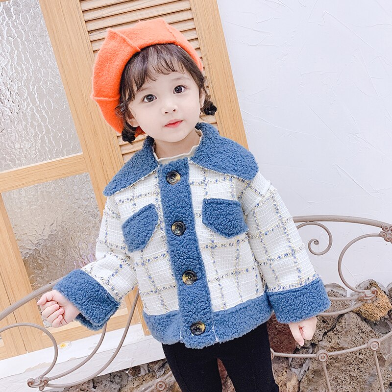 Rutig ullkappa för tjejer dubbelknäppta jackor barn ytterkläder höst tjocka vinterkläder för tjejer 6 8 10 12 14 år
