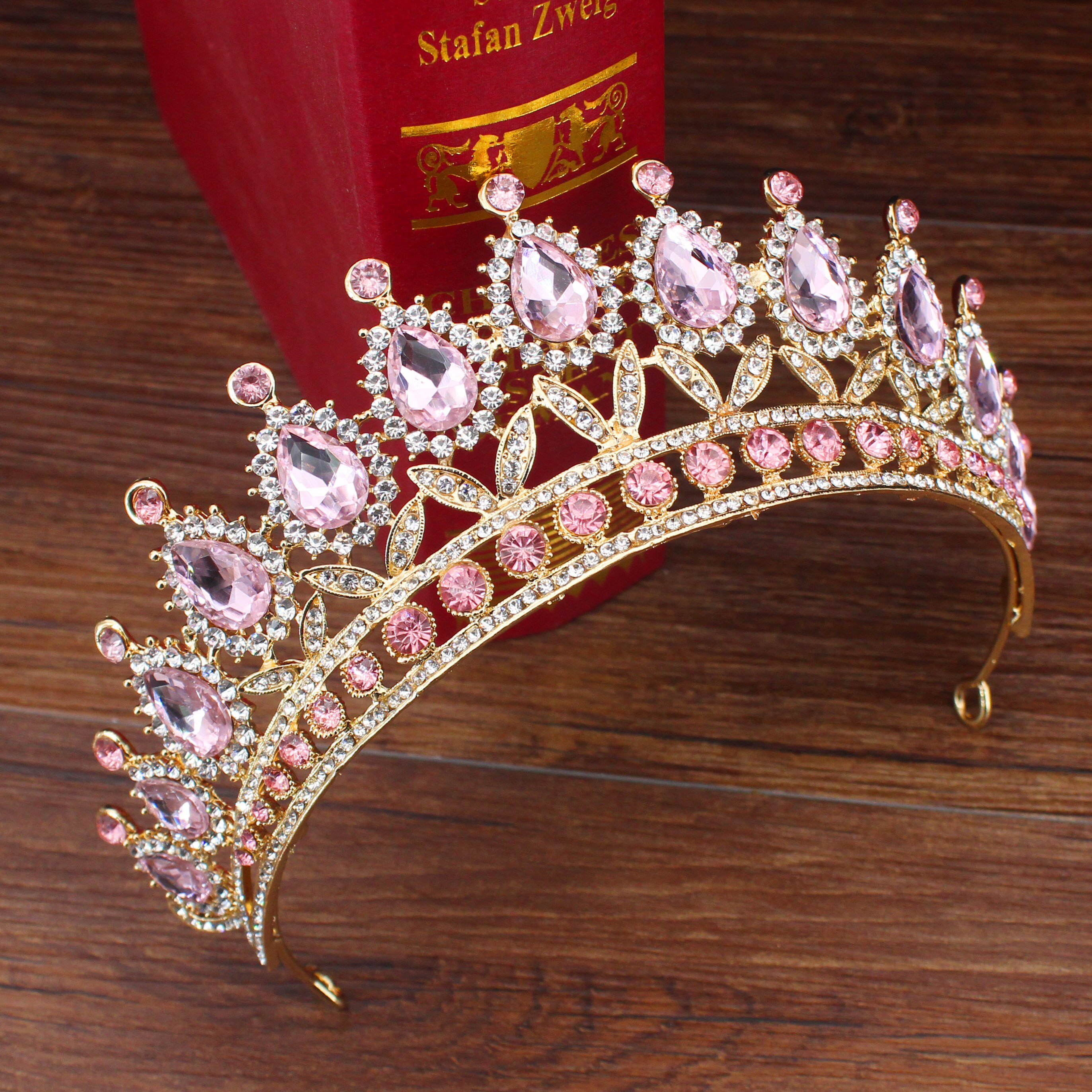 Wedding Bridal Tiara Crown Queen Sposa Oro Rosso di Cristallo Diadem Ornamenti Per Capelli Testa Accessori Dei Monili Delle Donne Pageant Copricapo