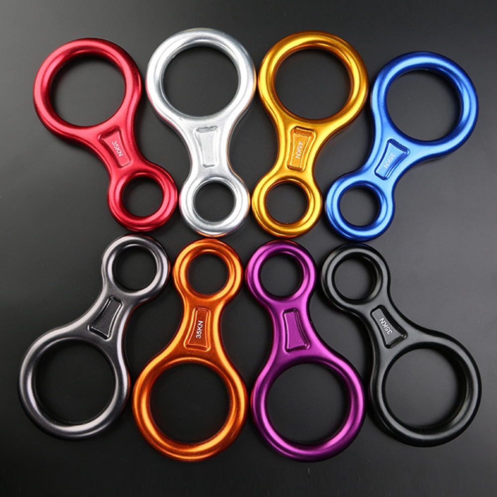 Rock Climbing Descender 35KN Figure 8 Word Rope Descender Rappel Ring Downhill Eight Ring Rappelling Gear Belay Device Equipment