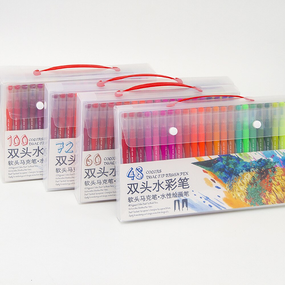 100 farger akvarell tusjer for tegning maleri akvarell kunst penselpenn vannfarging pensel penn dobbel spiss for skolen