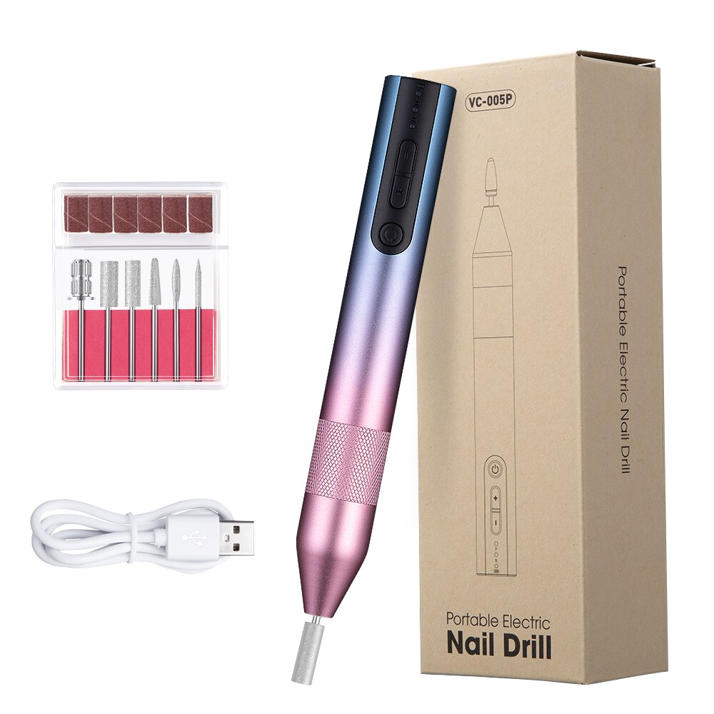 YBLNTEK – perceuse à ongles électrique professionnelle, 20000 RPM, Machine de manucure, charge USB, lime à ongles, polissage, outils de pédicure: Rose Blue