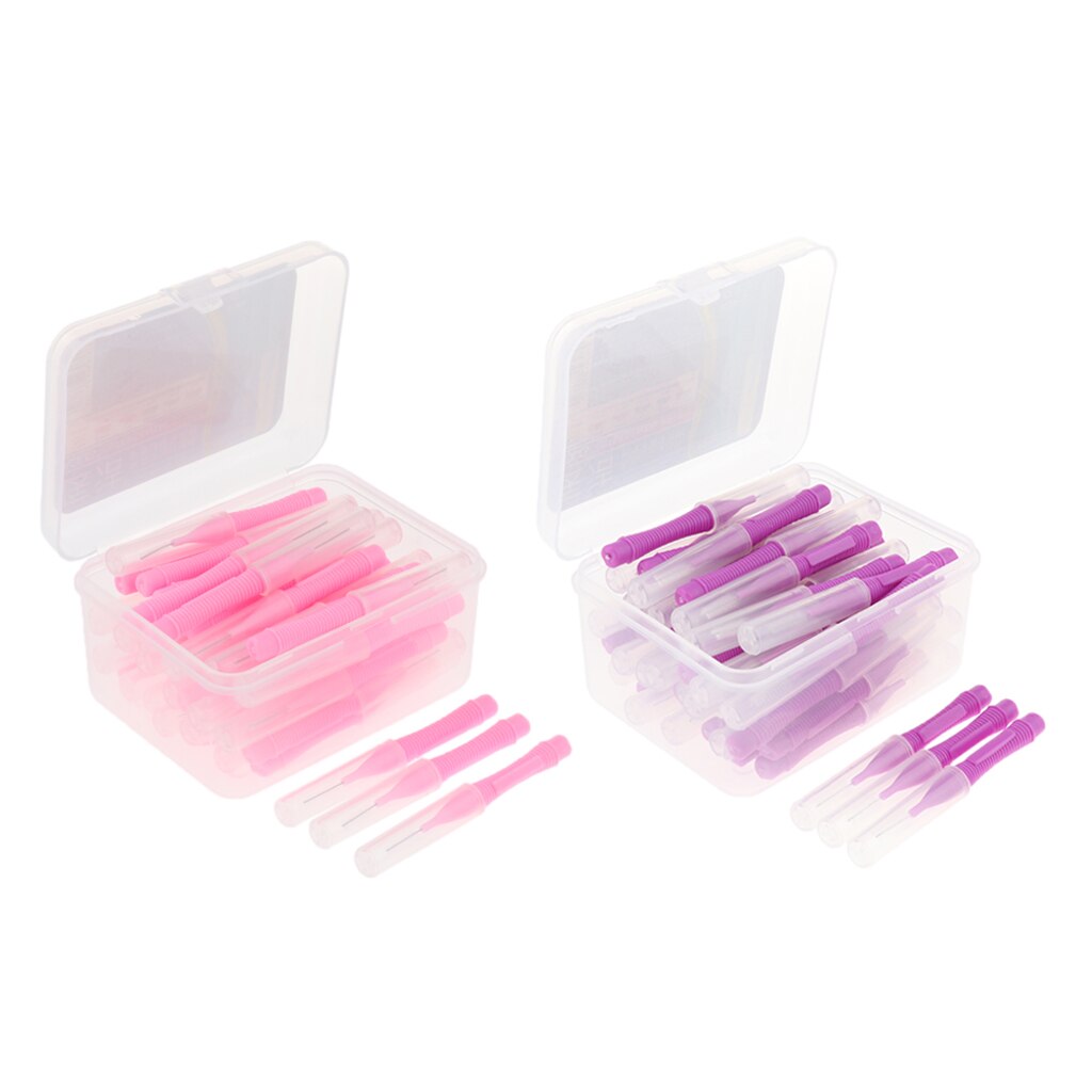 80 Packs Inter Brush Tooth Pick Flosser Toothpick Purple+Pink