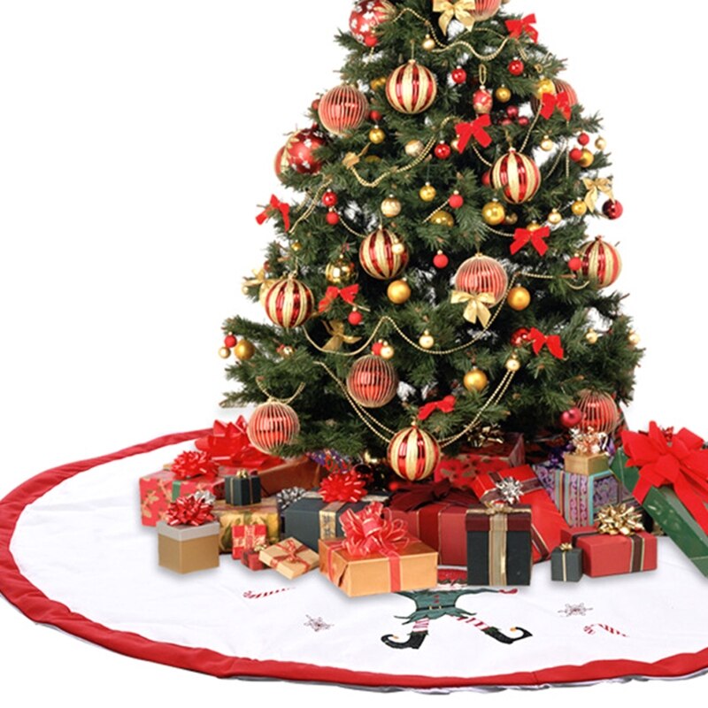 48Inch Kerstboom Rok Jute Rood Wit Elfen Ornament Floor Mat Cover Xmas 77UD