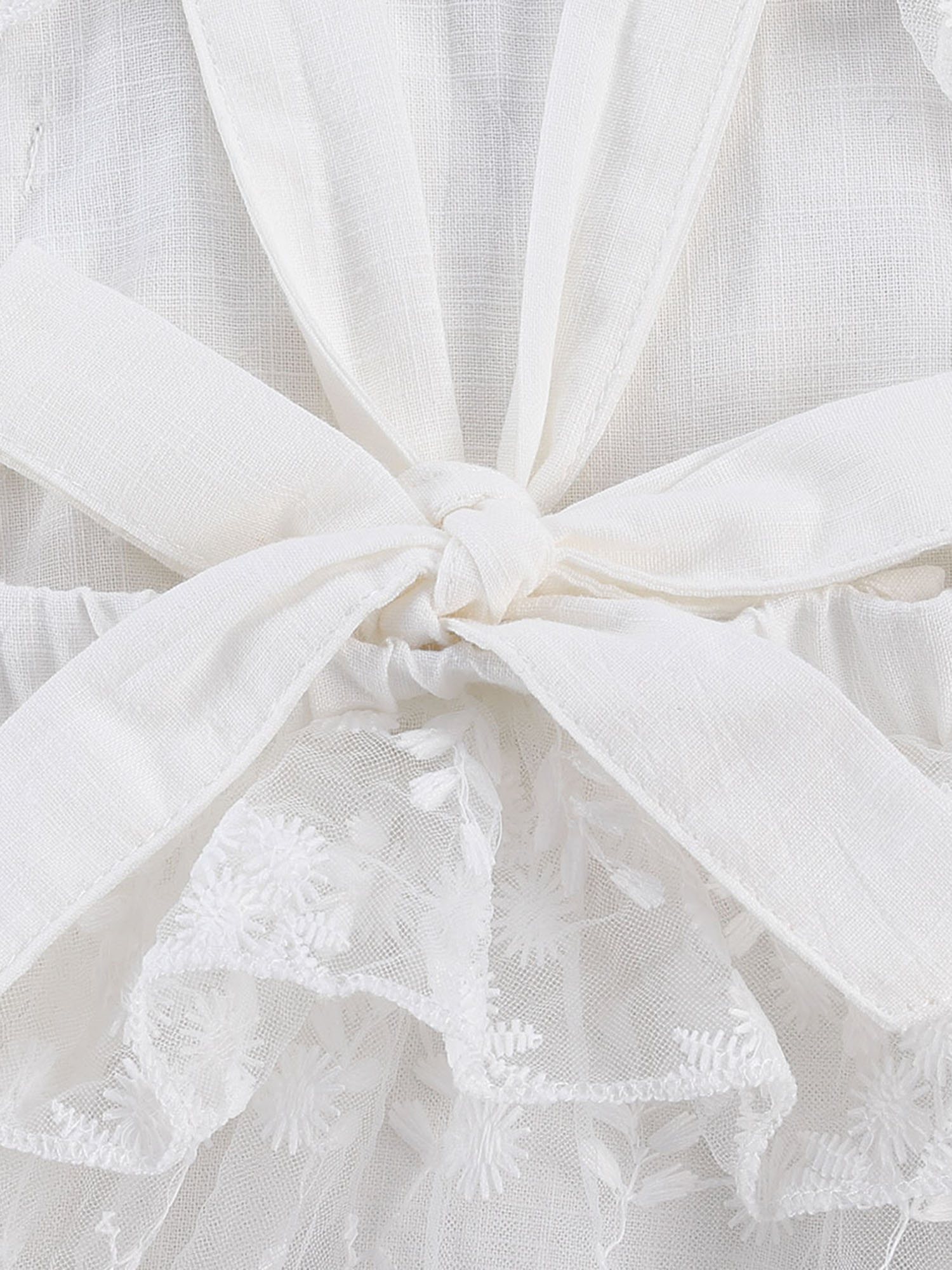 Baby Girl's Lace 3D Flower Embroidery Pearl Sweet Princess Romper, White Square Collar Falbala Flying Sleeve Jumpsuit