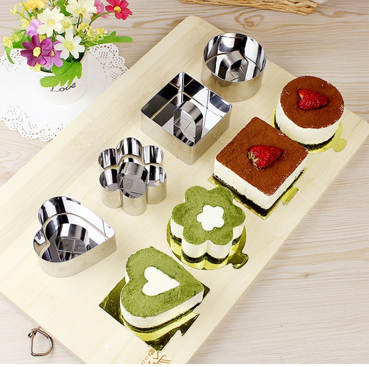 Mousse cake mold Silver Stainless Steel Tiramisu cheese Fondant Cake Decorating Tools Ring Slicer Cutter DIY Baking Cooking Tool