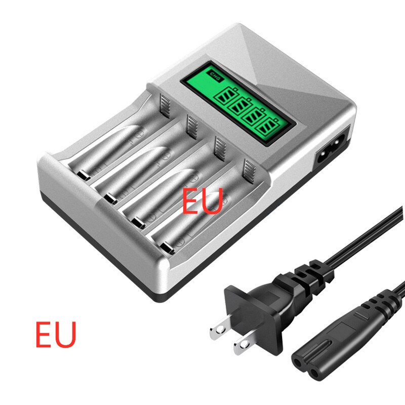 4 Slots LCD Display Smart Intelligent Battery Charger for AA / AAA NiCd NiMh Rechargeable Batteries EU Plug#8175: LCD-001 EU