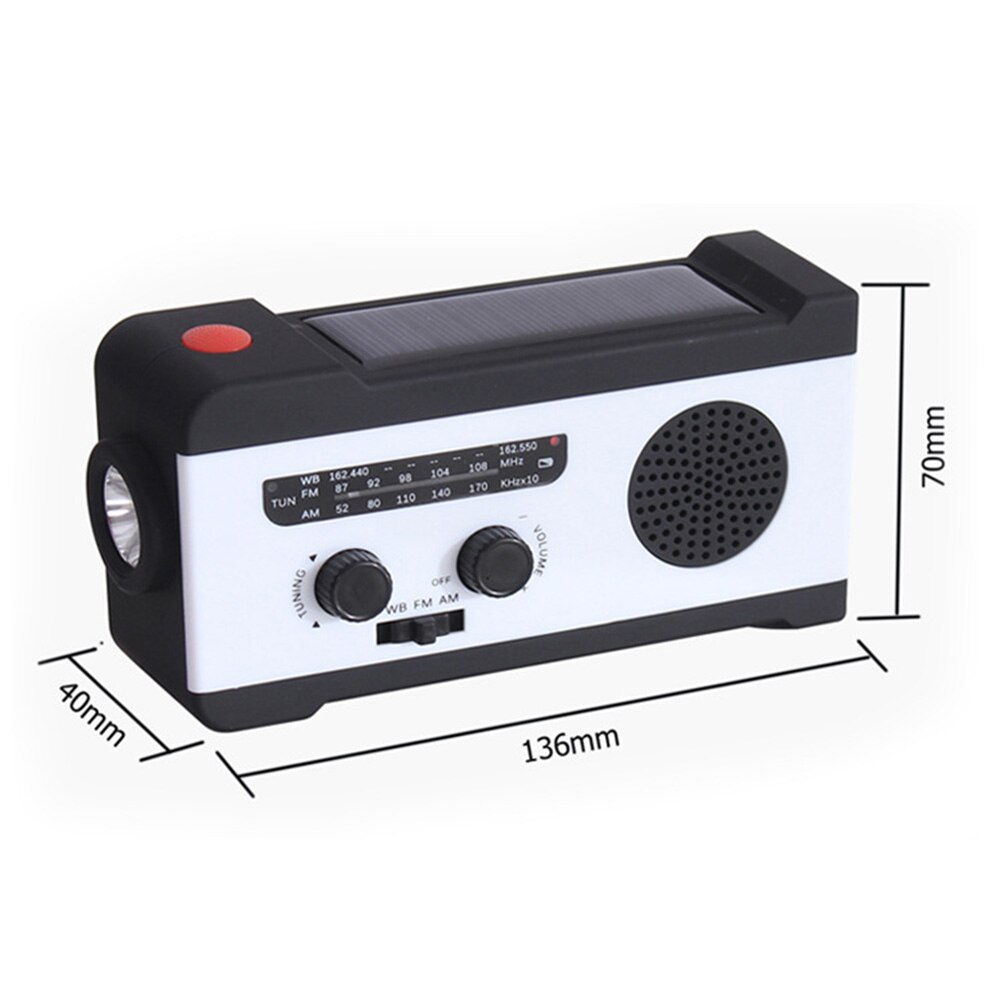 Multifunctional Hand radio Solar Crank Dynamo Powered AM/FM/NOAA Weather Radio Use Emergency LED Flashlight and Power Bank: D 01