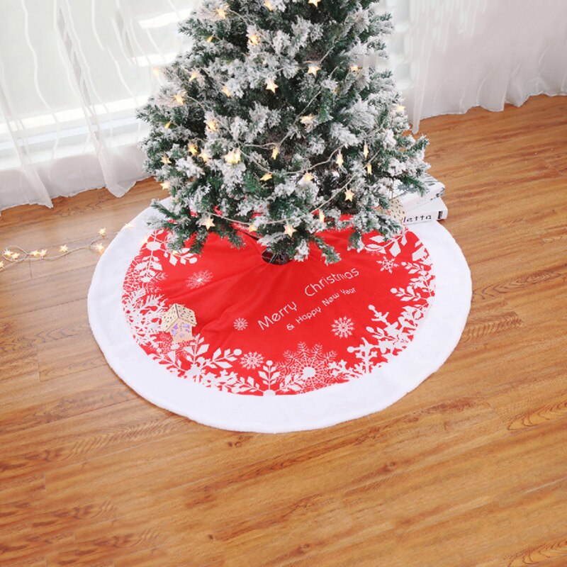 122Cm Wit Rood Flanel Boom Rok Geborduurd Sneeuwvlok Kerstboom Rok Kerstboom Jaar Woondecoratie Tool