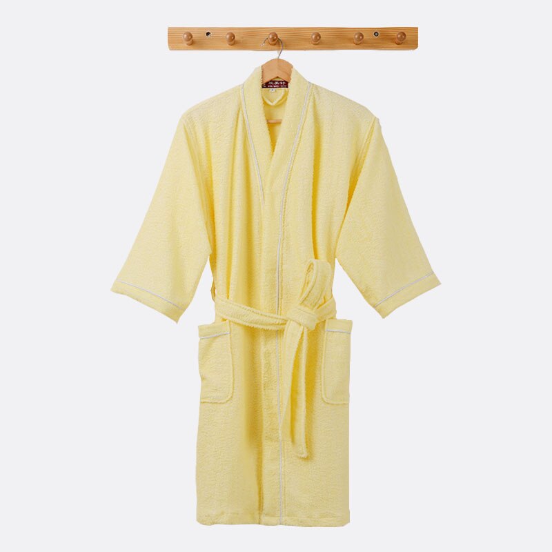 Mænds kimono badekåbe bomuldskåber plus størrelse letvægts lang kappe til mænd absorption efter brusebad badekåbe nattøj: Gul / L