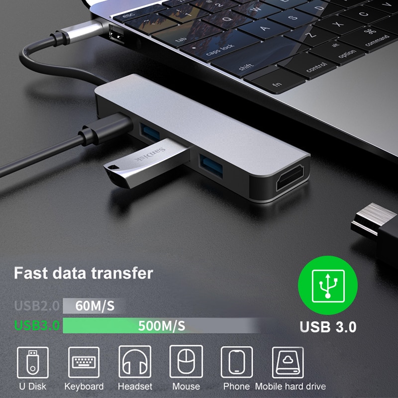 5 In 1 Multi USB C HUB 4K Zu HDMI-kompatibel VGA USB Audio Adapter Für MacBook Typ C HUB Schnelle Lade Docking Station Für Laptop