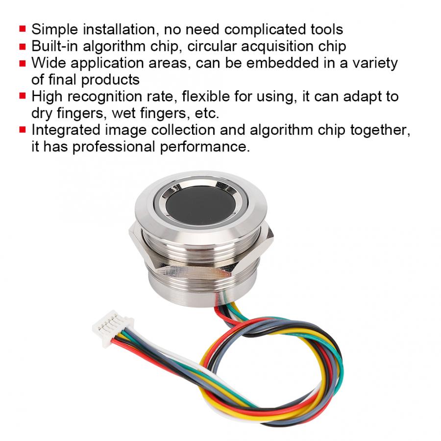 R503 Fingerprint Identification Module Circular Capacitive with 2-Color Ring Indicator Light 192x192 pixel sensor