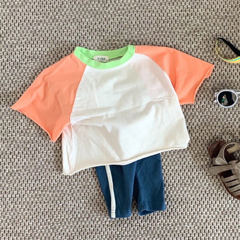 T-shirts en coton pour enfants | Ample, décontracté et à la coréenne 3470, avec manches en Patchwork, pour filles et garçons