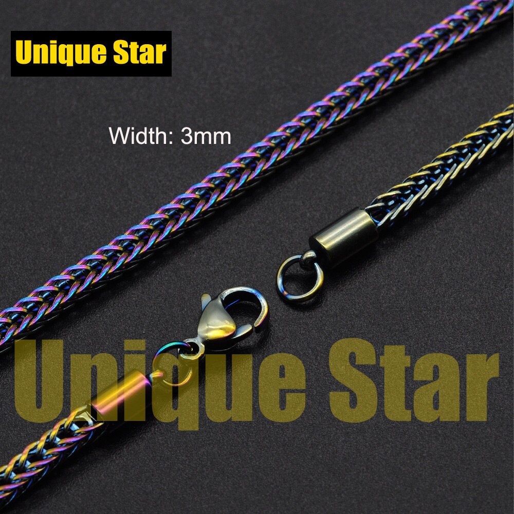 3pcs/lot Steel Rainbow Plated Basic Necklace Chain 100% Stainless Steel Foxtail Figaro Rope Hip Hop Necklaces Chains