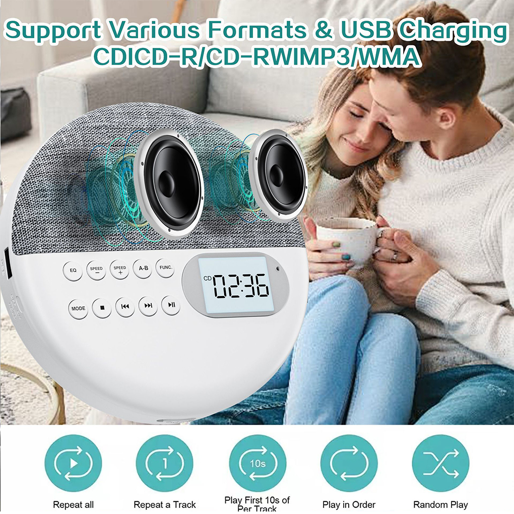 Multi-function Portable CD Player Two-way Bluetooth5.0 Speaker MP3 Player With Anti Skip Protection Dual Stereo CD Music Walkman
